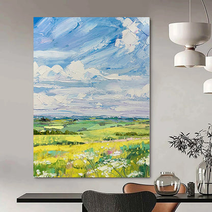 Large Painting In Living Room Colorful Landscape with Sky and Fields Acrylic Modern Art DPS420