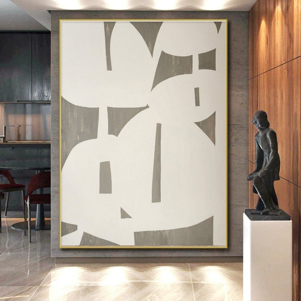 Large Contemporary Wall Art White and Gray Geometric Abstract Art PT639