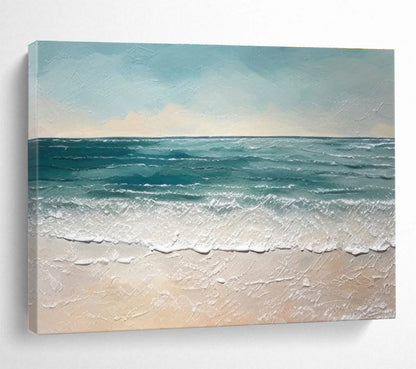 Modern Art Acrylic Teal & Beige Abstract Coastal Beach Art HPS199