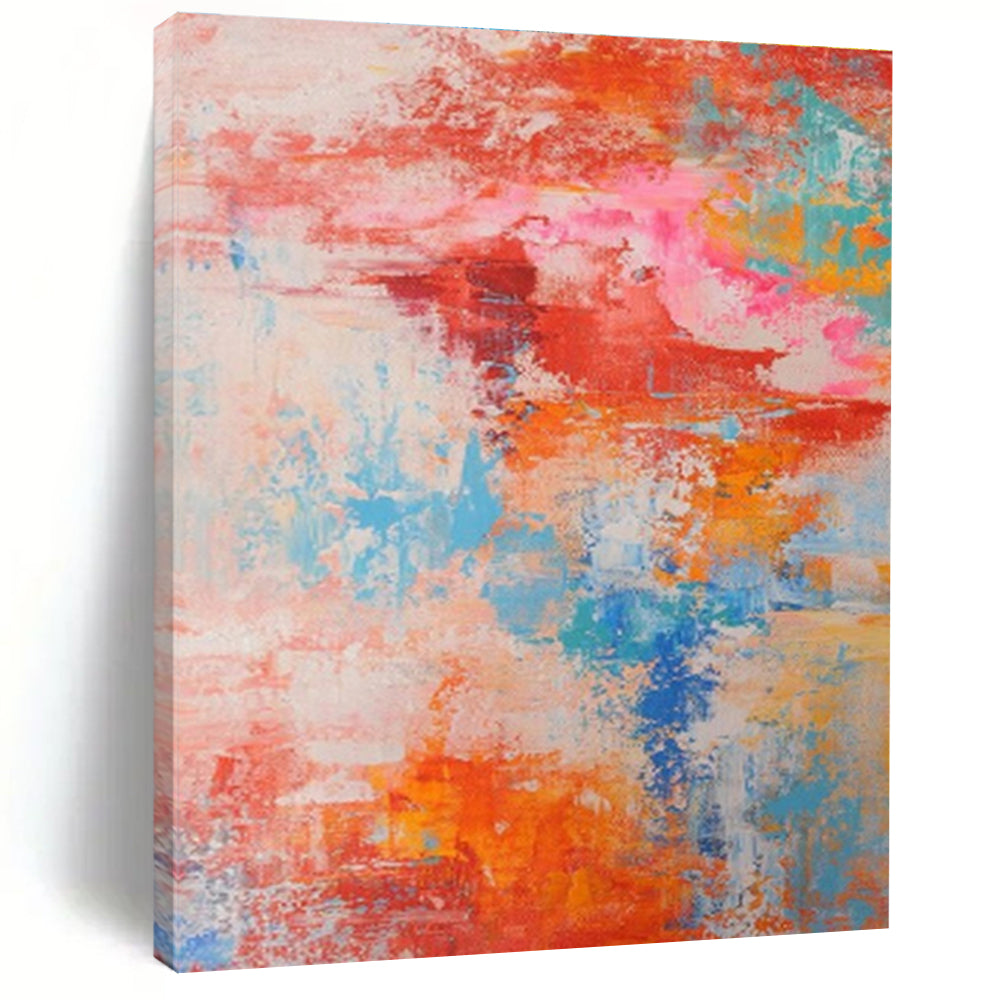Big Painting in Red, Orange, Blue, and Pink Abstract Design, Modern Art Acrylic PT284