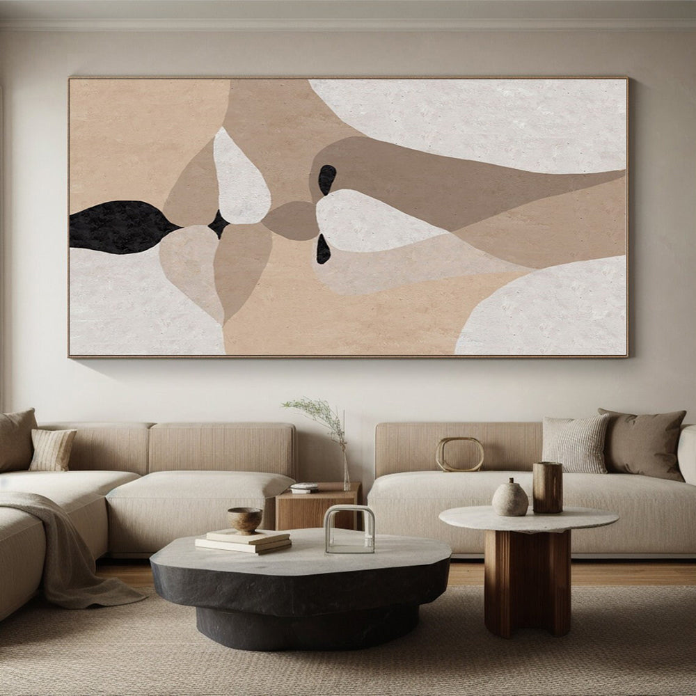 Handmade Art Beige, Black, and White Facial Abstract Art PT709