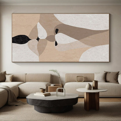 Handmade Art Beige, Black, and White Facial Abstract Art PT709