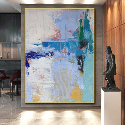 Acrylic Modern Art Paintings Blue White Orange Textured Abstract Art PT358