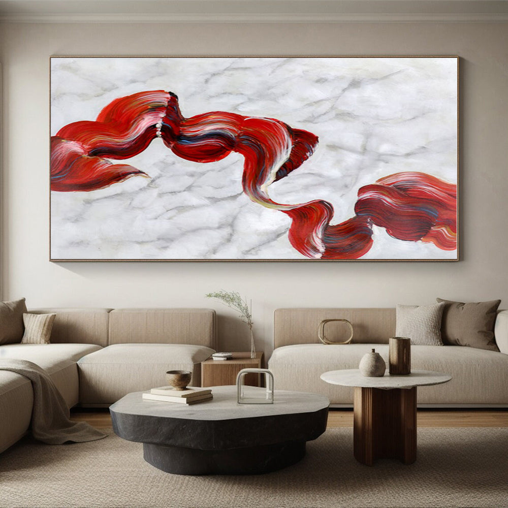 Hand-Painted Red White Textured Abstract Art PT396