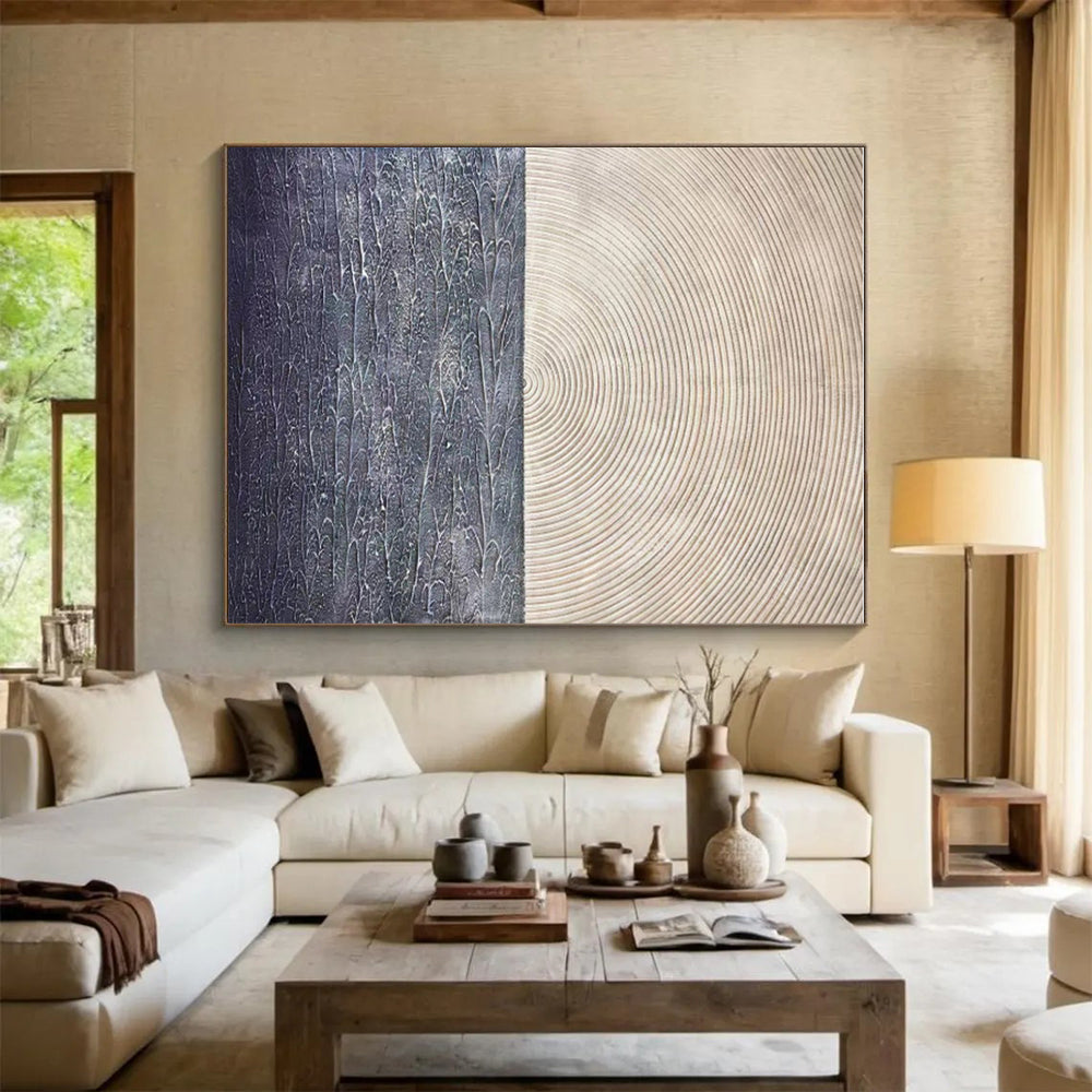 Oversized Abstract Wall Art Beige Black Textured Abstract Art PT398
