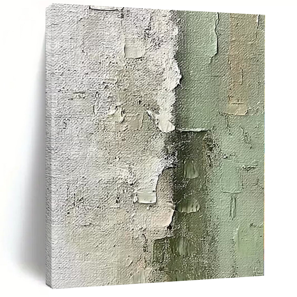 Acrylic Modern Art Paintings in White, Green, and Gray with Textured Details, Paintings For House PT010