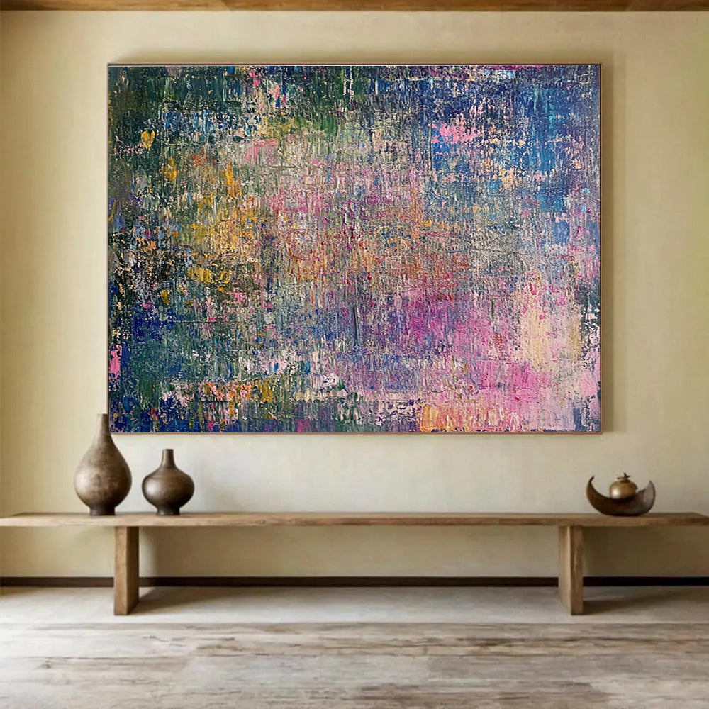 Oversized Abstract Wall Art Multicolor (Pink, Blue, Green, Yellow) Textured Abstract Painting HPS250
