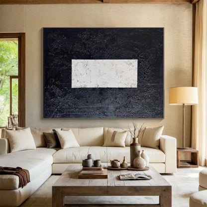 Minimalist Canvas Art Black and White Rectangular Abstract Art PT671