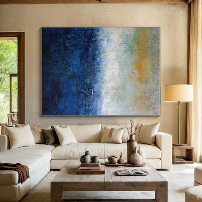 Hand Painted Art Blue, White & Yellow Gradient Abstract Art HPS153