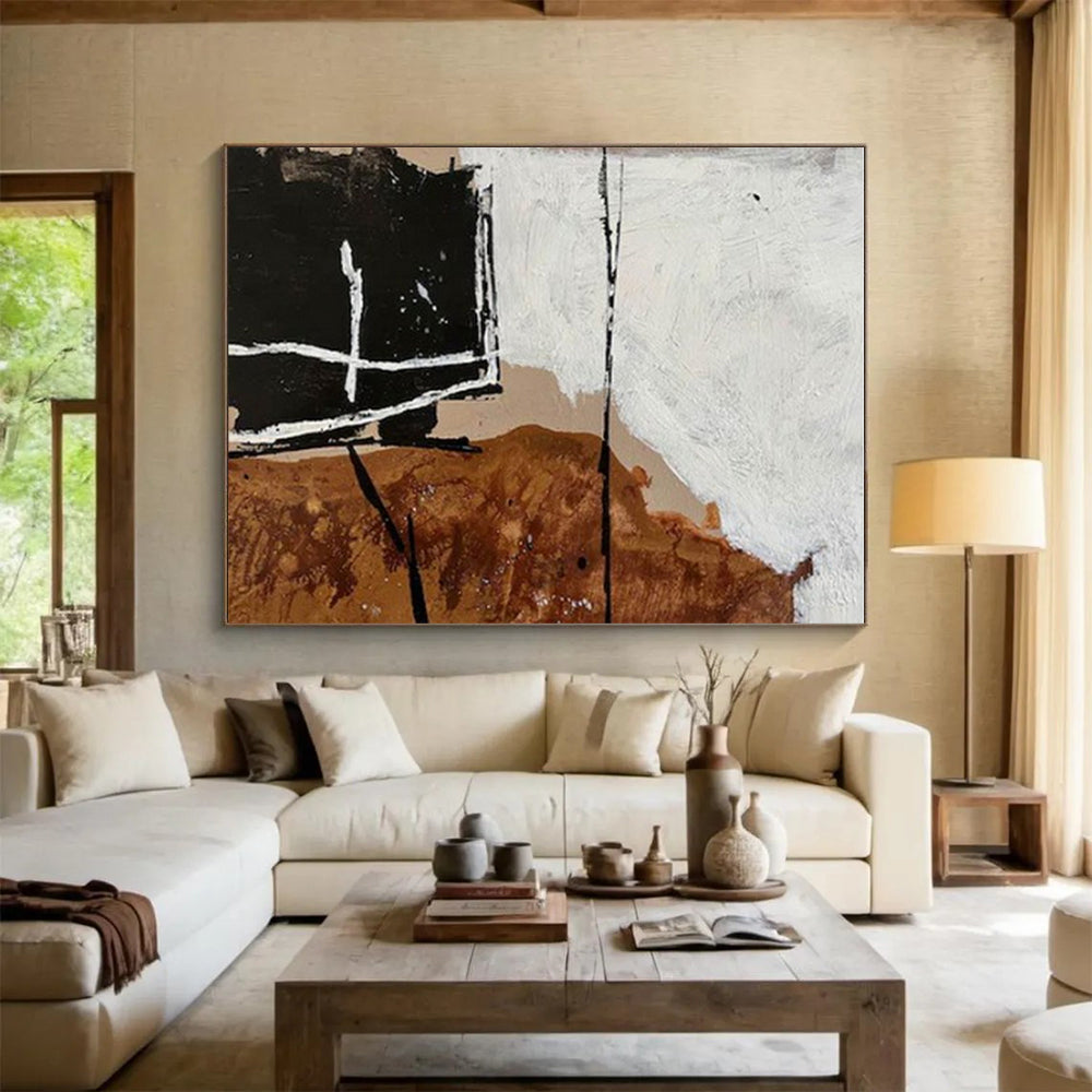 Cool Abstract Paintings Black, White, and Brown Geometric Abstract Art PT686