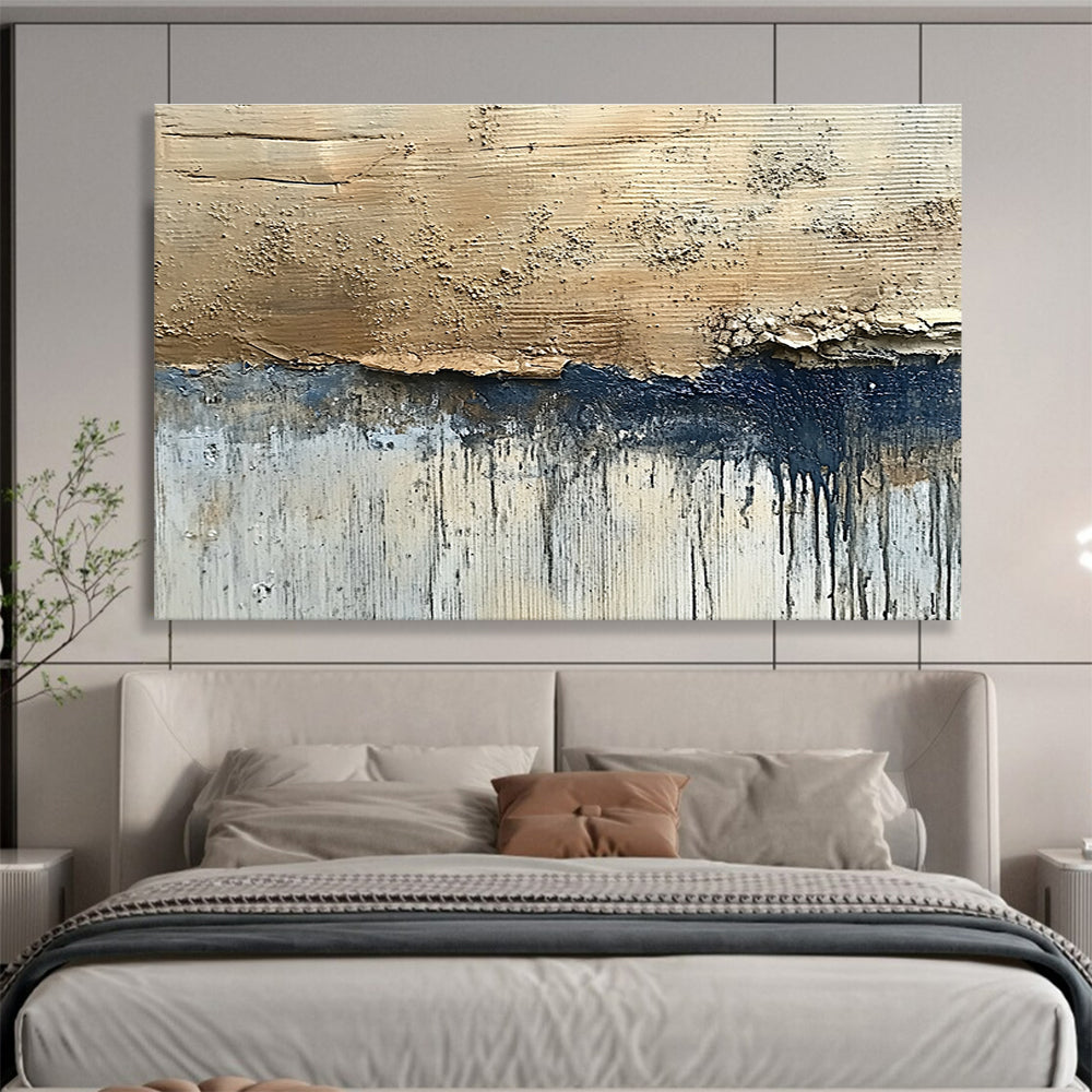 Hand-Painted Beige, Navy & Gray Textured Abstract Painting HPS281