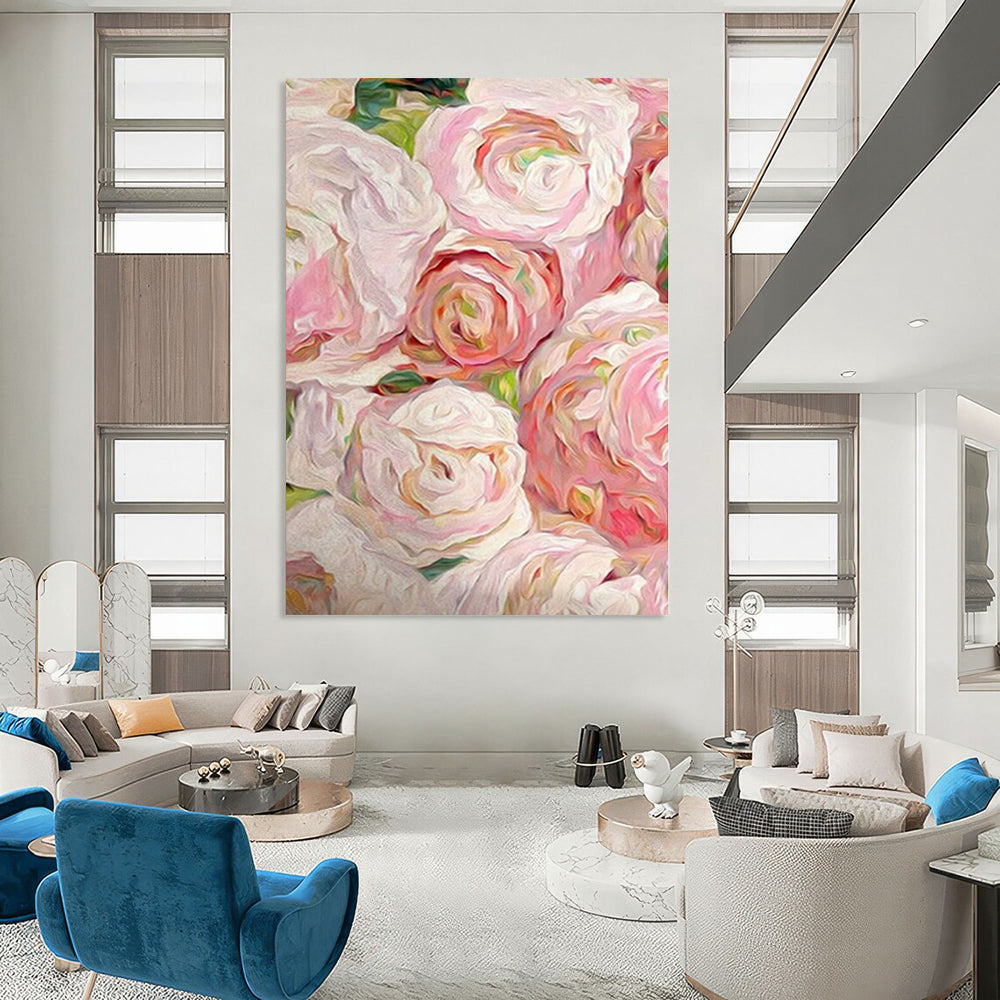 Hand Painted Art Pink and White Floral Abstract Acrylic Painting DPS419