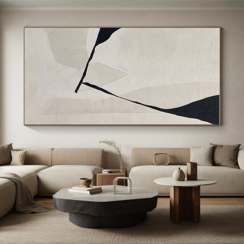 Modern Art Acrylic Beige and Black Geometric Abstract Art PT795