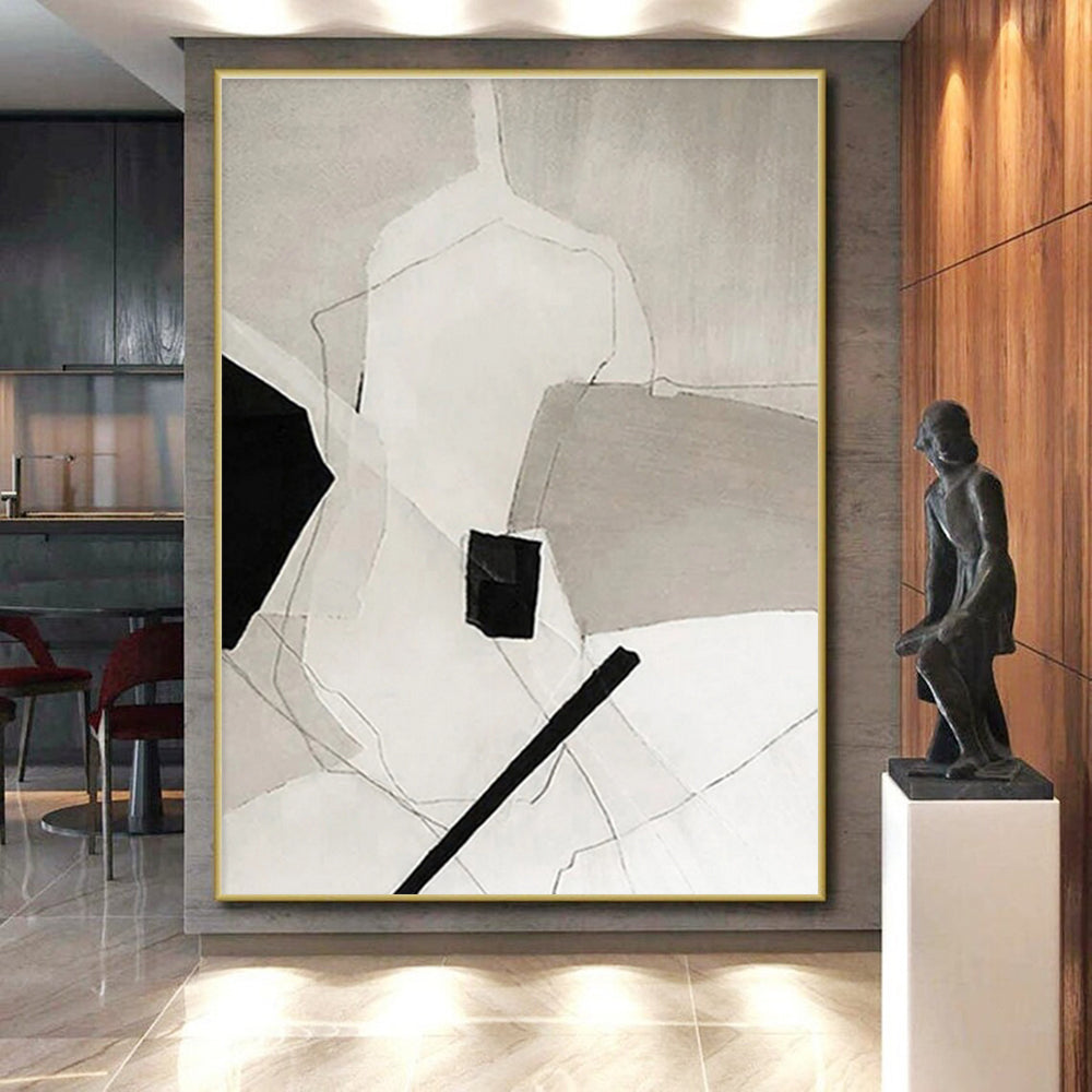 Unique Abstract Art Black White Gray Geometric Line Abstract Art PT494