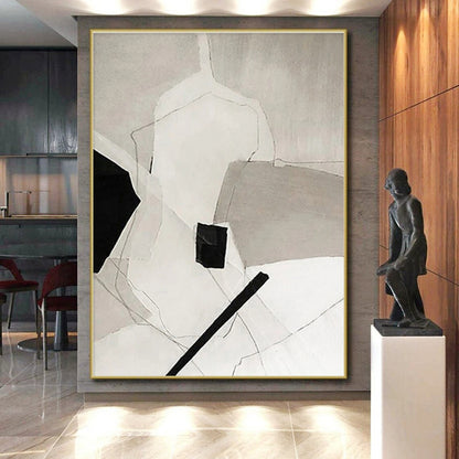 Unique Abstract Art Black White Gray Geometric Line Abstract Art PT494