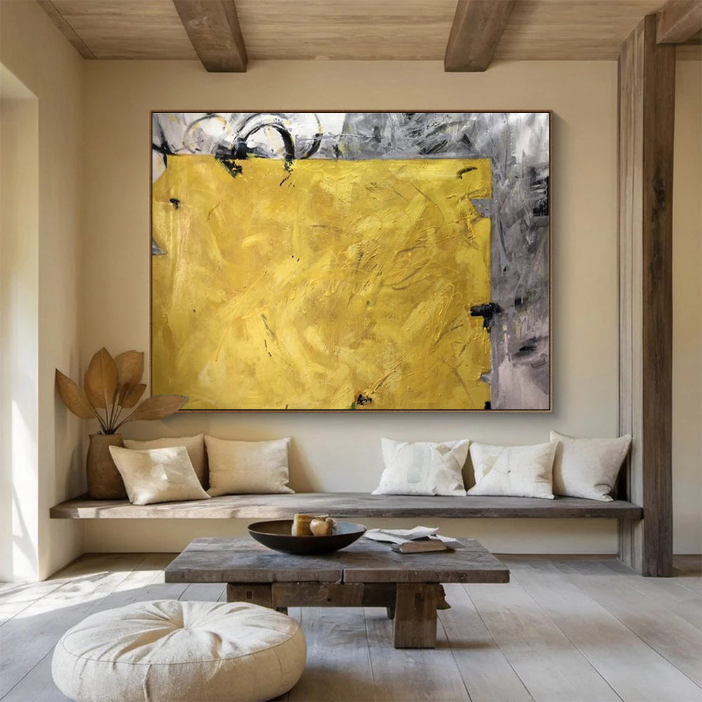 Oversized Abstract Wall Art Yellow & Gray Abstract Textured Art HPS218