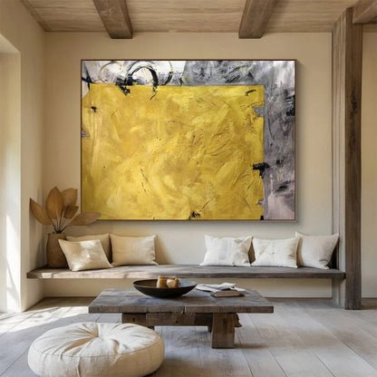 Oversized Abstract Wall Art Yellow & Gray Abstract Textured Art HPS218