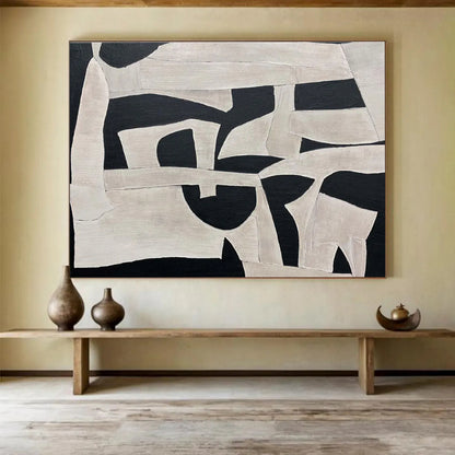 Cool Abstract Paintings Black & Beige Abstract Geometric Art HPS208