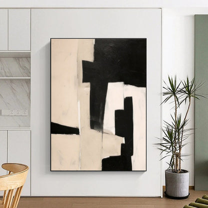 Handmade Art Black and Beige Geometric Abstract Art PT667