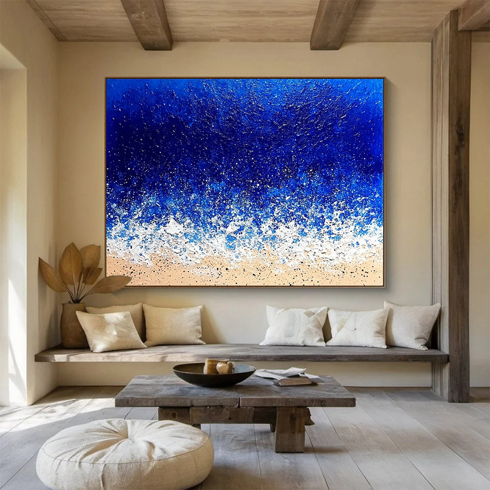 Hand Painted Art Blue, White & Beige Textured Coastal Abstract Painting HPS285