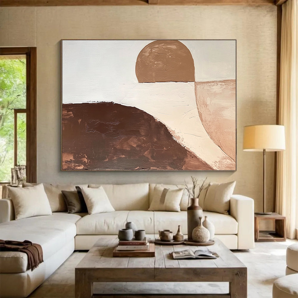 Large Abstract Painting For Living Room, Brown Beige White Abstract Minimalist Art PT160