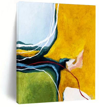 Cool Abstract Paintings Yellow, Green, and Blue Curved Abstract Art PT823