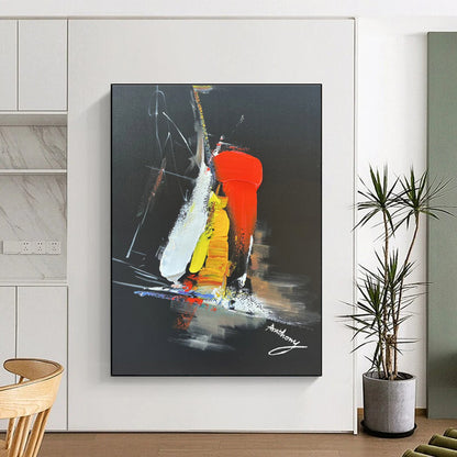 Large Contemporary Wall Art Red Yellow White Abstract Art on Black PT478