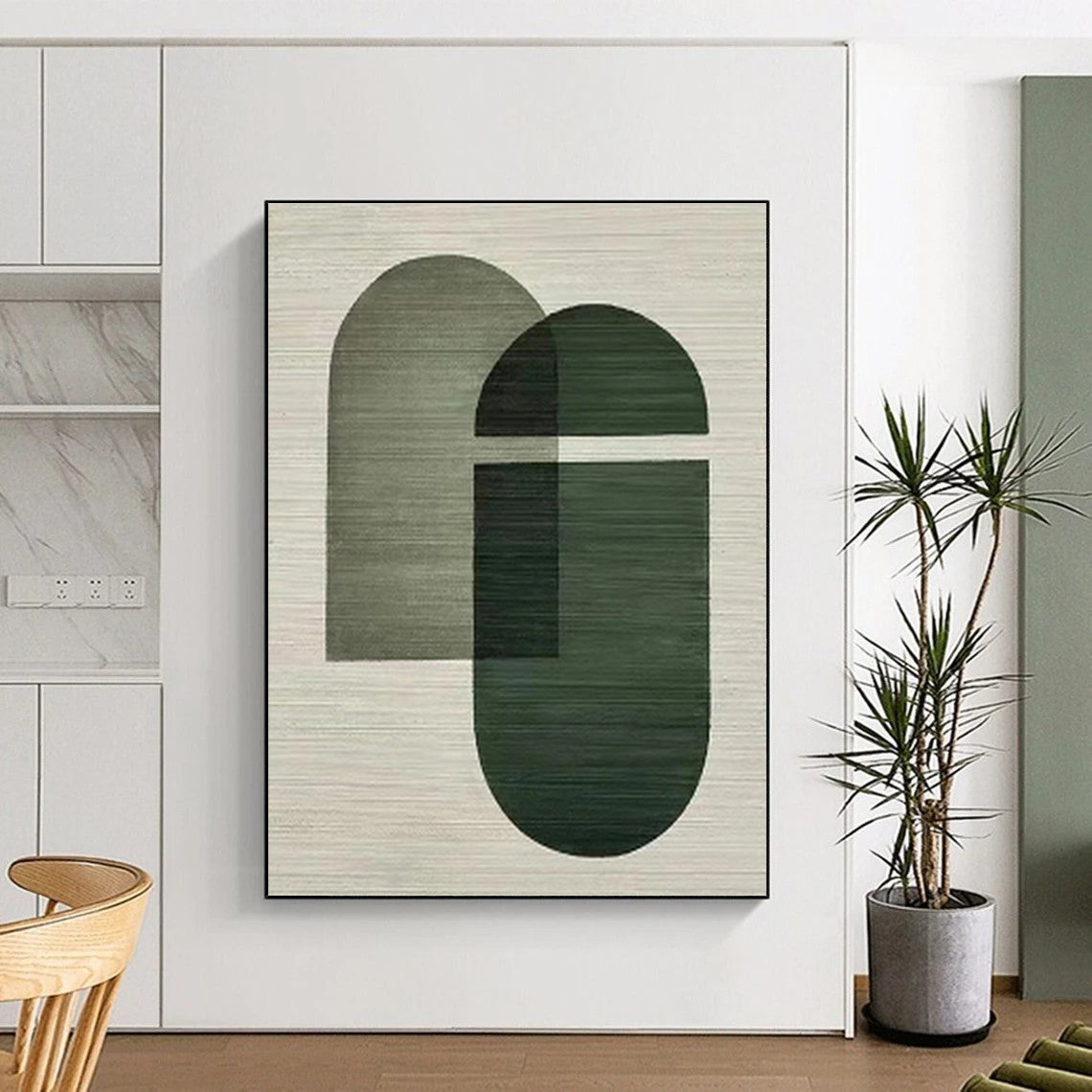Large Size Green Beige Geometric Overlapping Abstract Art PT335