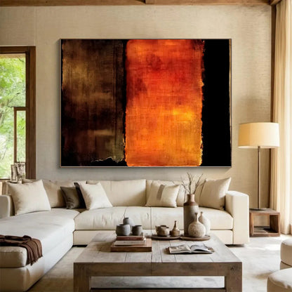 Handmade Art Orange & Brown Textured Abstract Painting On Canvas PT104