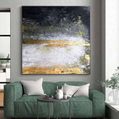 Hand-Painted Black, Gold, and White Textured Abstract Art PT653