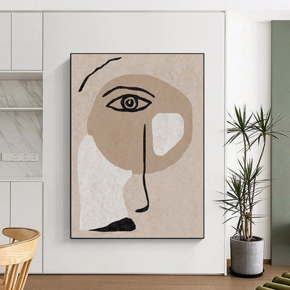 Unique Abstract Art Beige, Black, and White Facial Abstract Art PT702