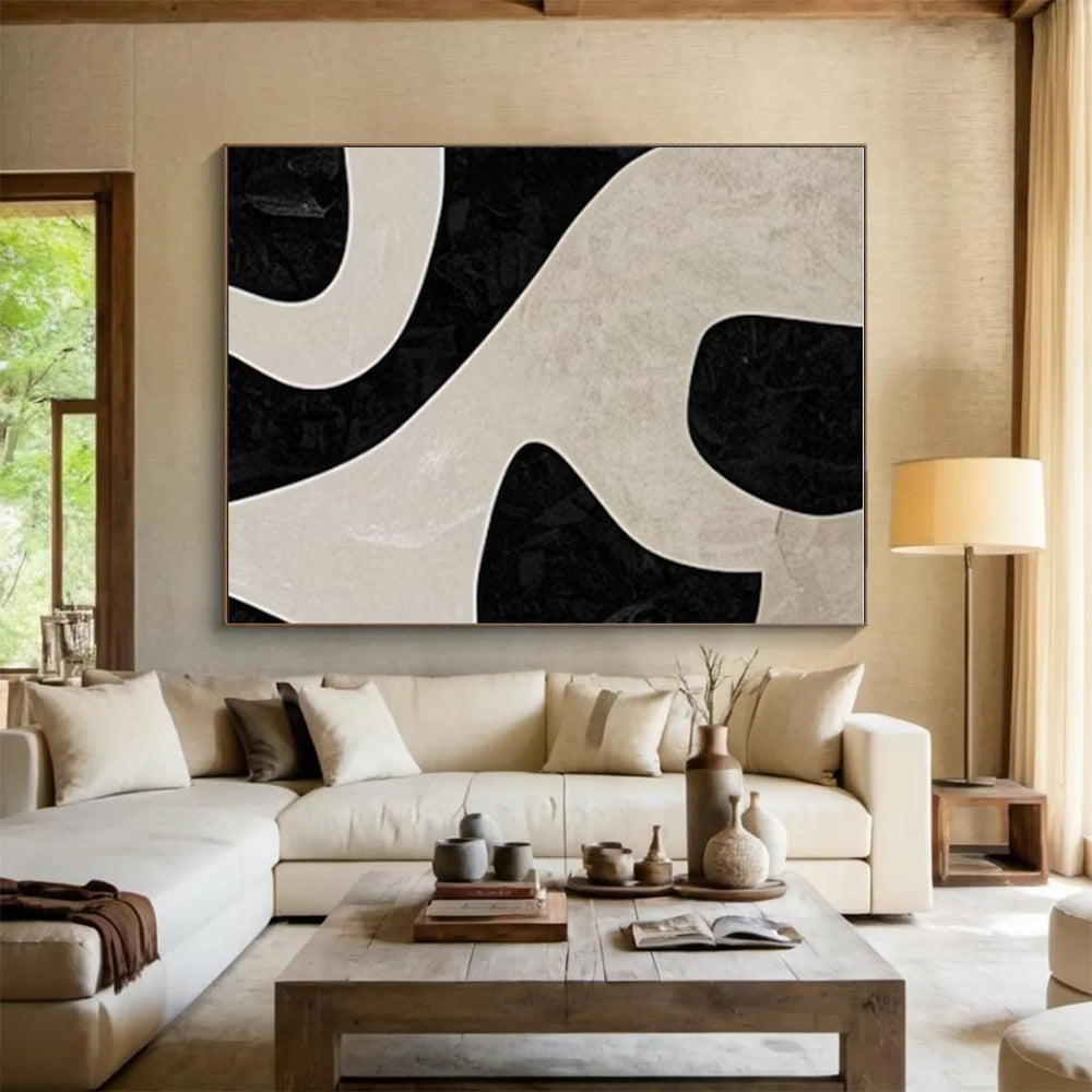 Large Size Black and White Organic Abstract Art PT678