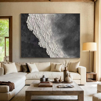 Big Painting in Black and White Textural Abstract Art PT260