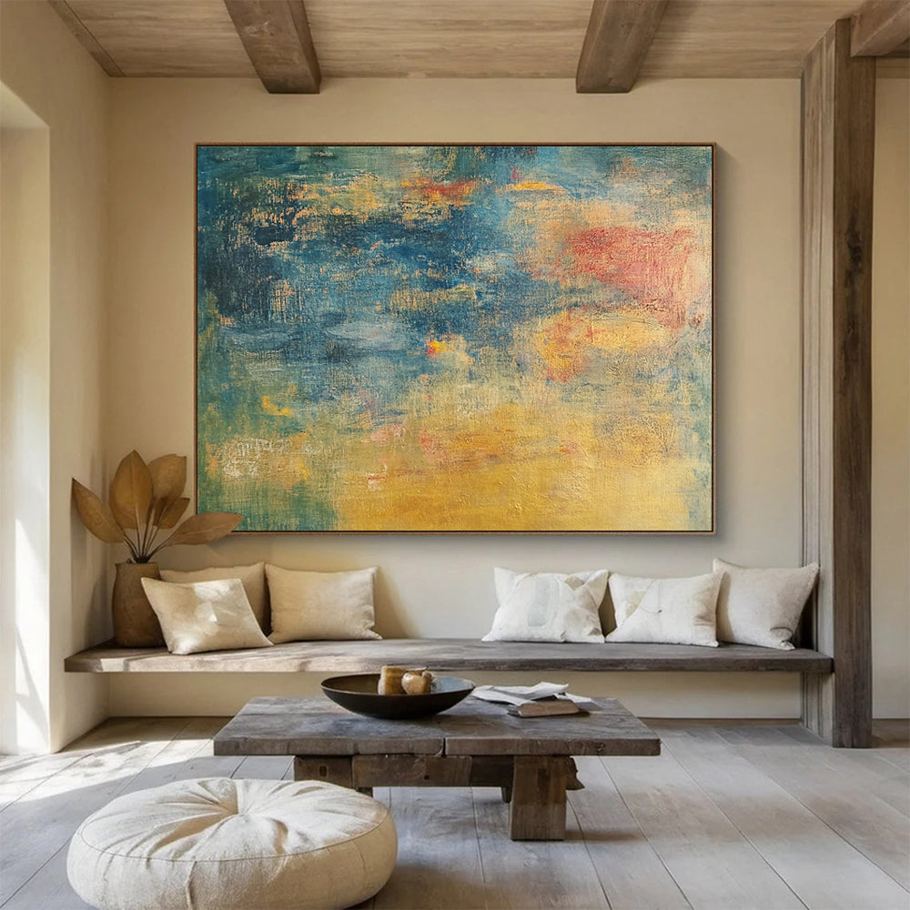 Acrylic Modern Art Paintings Blue, Yellow, Green & Pink Abstract Painting HPS292