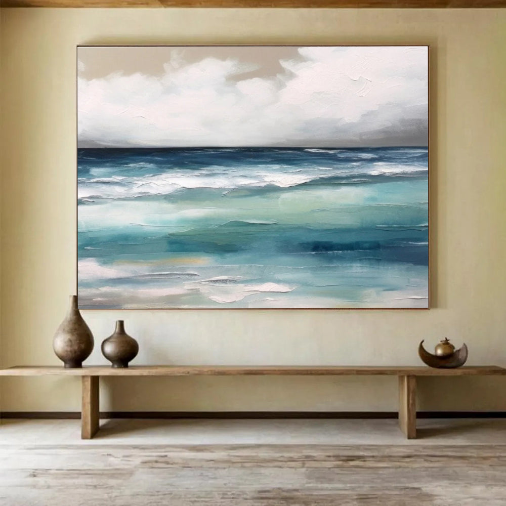 Acrylic Modern Art Paintings Blue & White Abstract Coastal Wave Art HPS197
