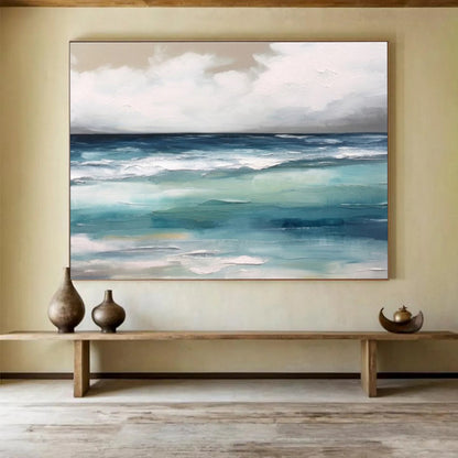 Acrylic Modern Art Paintings Blue & White Abstract Coastal Wave Art HPS197