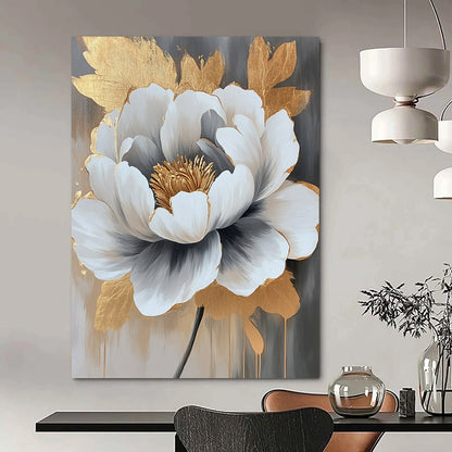 Paintings For House Gray, White, and Gold Floral Abstract Flower Painting DPS435
