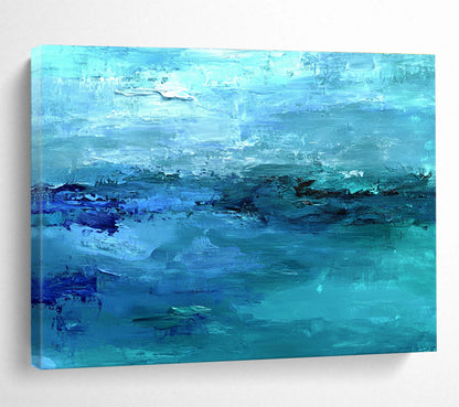 Huge Size Shades of Blue Abstract Seaside Acrylic Modern Art Painting HPS313