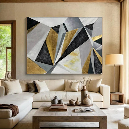 Minimalist Canvas Art Gold Black Gray Geometric Abstract Art PT410