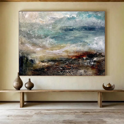 Large Size Blue, Beige & Brown Abstract Landscape Art HPS174