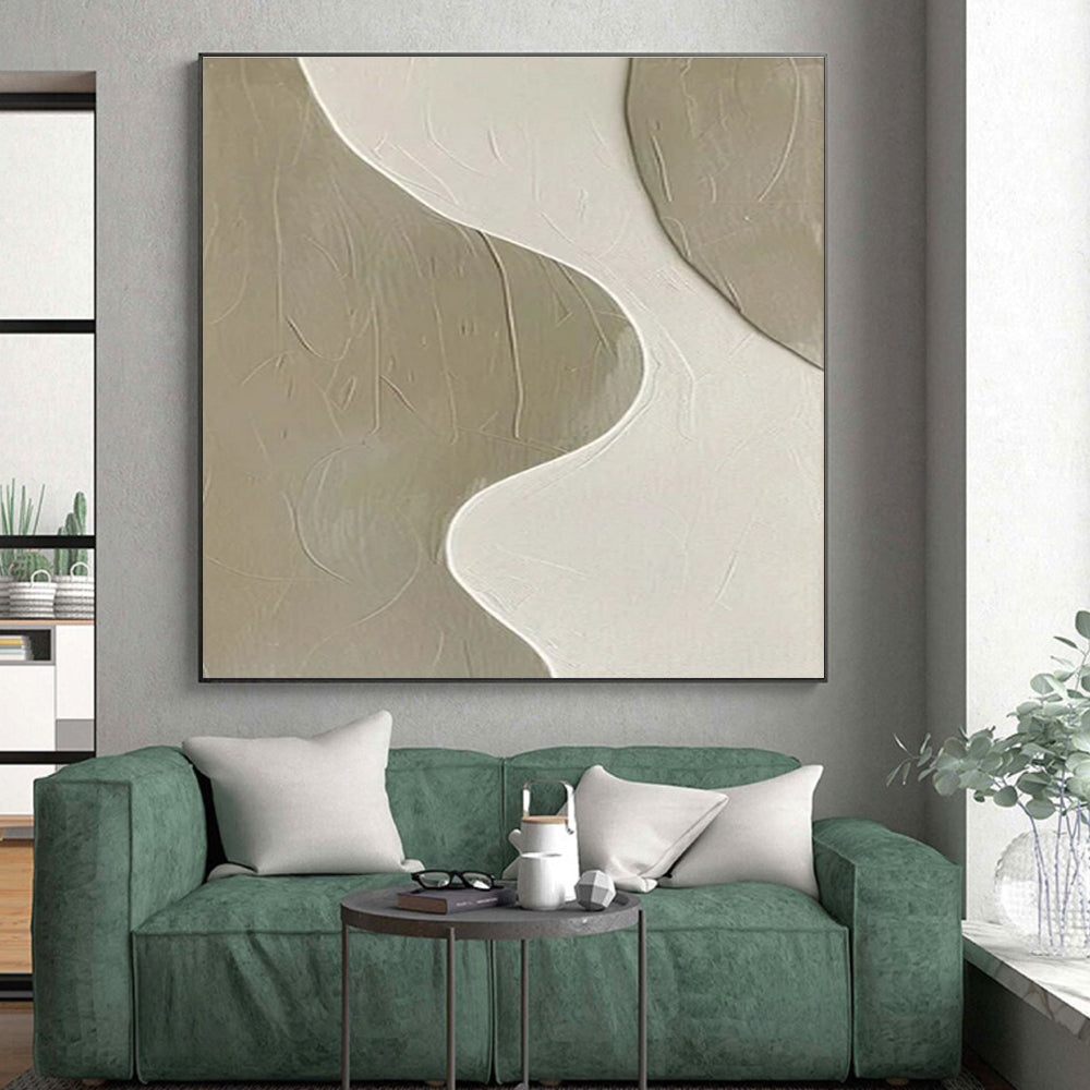 Minimalist Canvas Art Beige and White Curved Abstract Art PT812