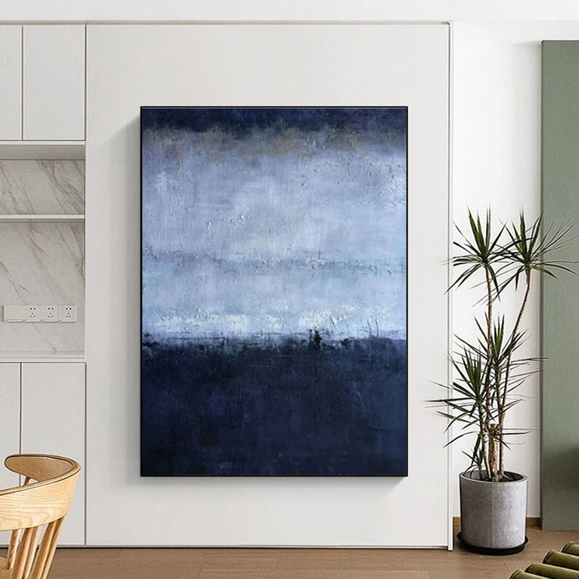 Minimalist Canvas Art Monochromatic Blue Gradient Abstract Painting PT612