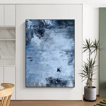 Cool Abstract Paintings in Blue and Grey Abstract Textural Waterscapes PT246