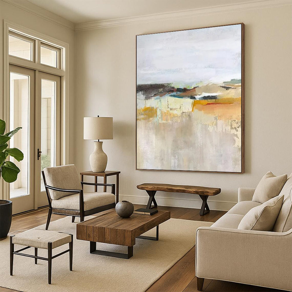 Large Painting In Living Room Neutral Tones Landscape-Inspired Abstract Art PT619