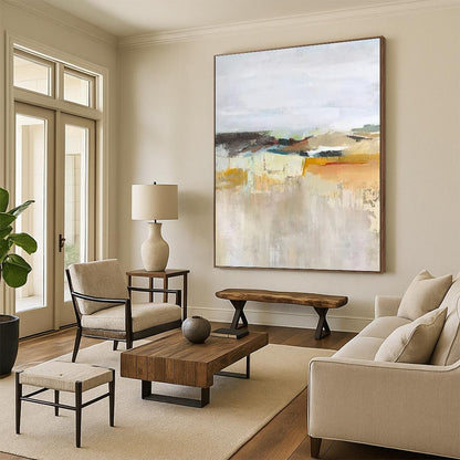 Large Painting In Living Room Neutral Tones Landscape-Inspired Abstract Art PT619