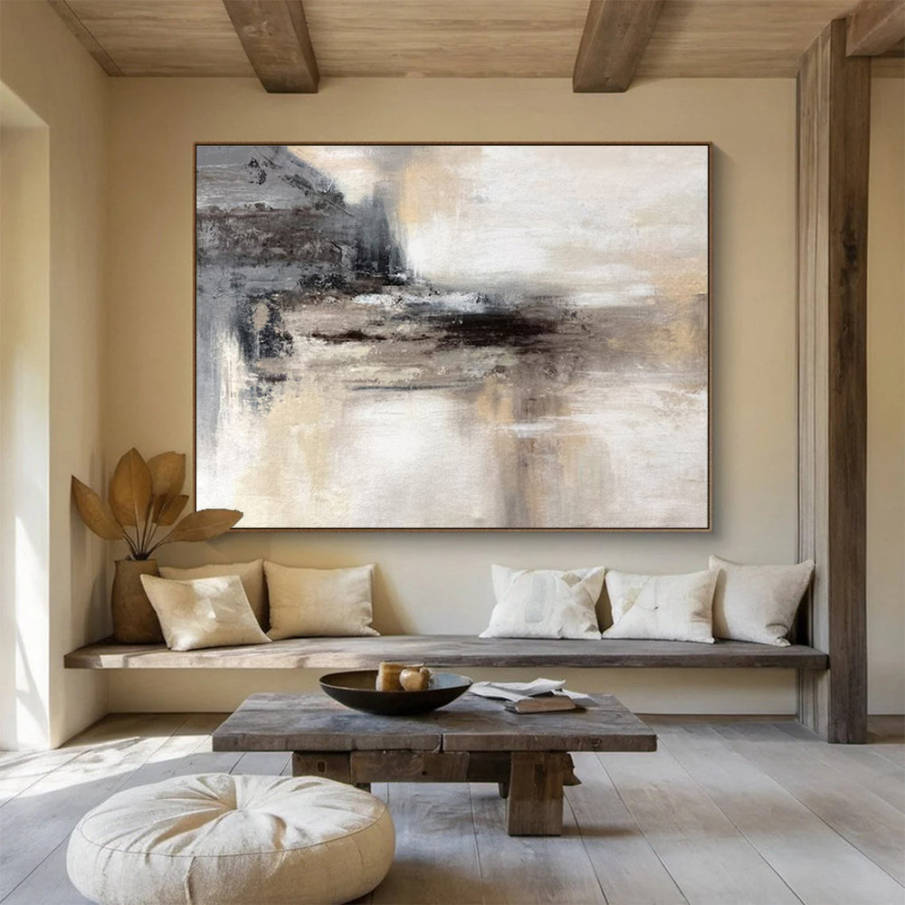 Oversized Abstract Wall Art Gray and Beige Textured Abstract Landscape Art HPS347