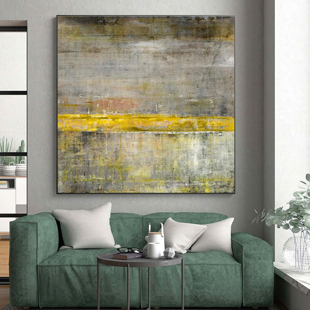 Large Size Gray Yellow Textured Abstract Minimalist Art PT351