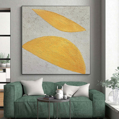 Hand Painting Yellow & Gray Textured Leaf Abstract Painting On Canvas PT022