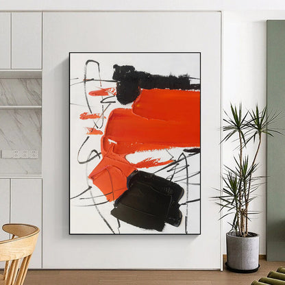 Oversized Abstract Wall Art Orange Black White Abstract Expressionist Art PT477