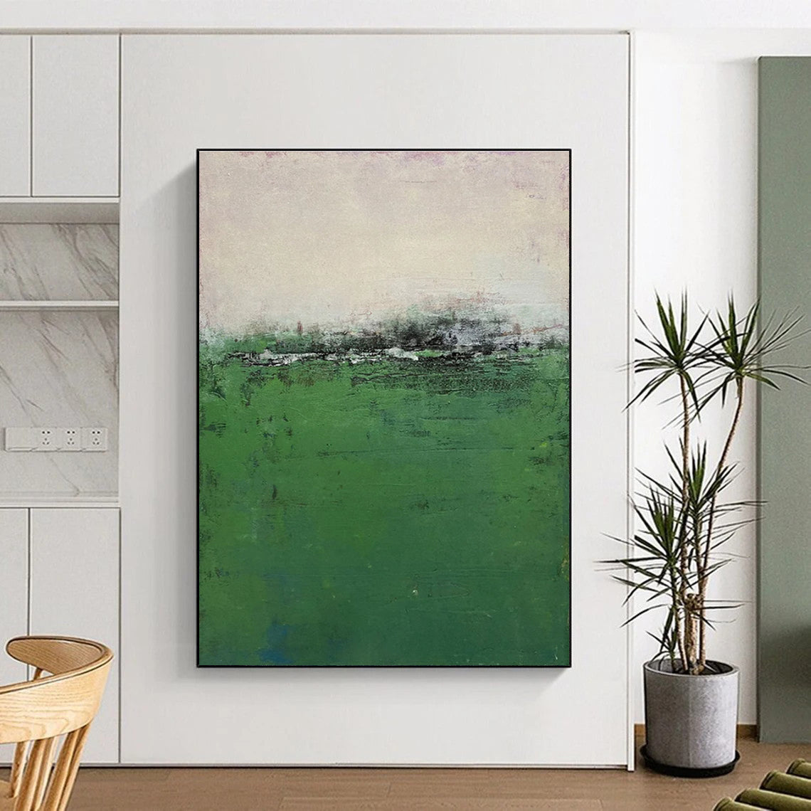 Big Painting Green Abstract Landscape, Large Size Modern Art Acrylic PT539